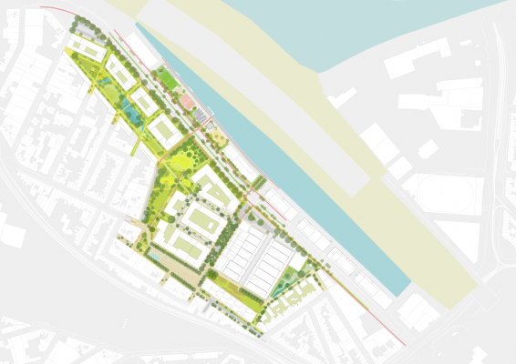 Plan met het eerste ontwerp ('conceptontwerp') van de publieke ruimte in de Slachthuiswijk