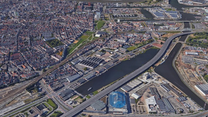 Een luchtfoto van het stadsdeel Slachthuissite – Noordschippersdok – Lobroekdok