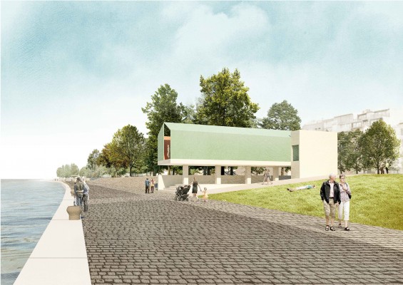 Mogelijk paviljoen in het toekomstige park aan de Scheldekaaien t.h.v. Nieuw Zuid © PROAP-WIT architecten-Sweco