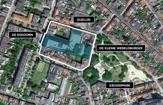 Luchtfoto locatie van de drie betrokken scholen in het project Vinçottestraat
