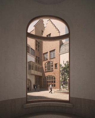 toekomstbeeld van binnenkoer van museum