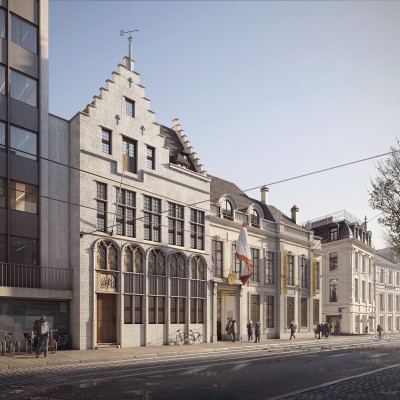 gerestaureerde gevel van museum en hoekpand