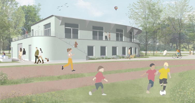 toekomstbeeld sportgebouw met 1 verdieping