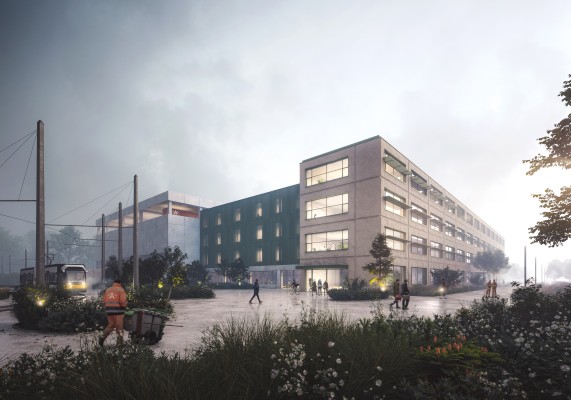 Hoofdingang van kantoorgebouw met 4 bouwlagen aan Noorderlaan