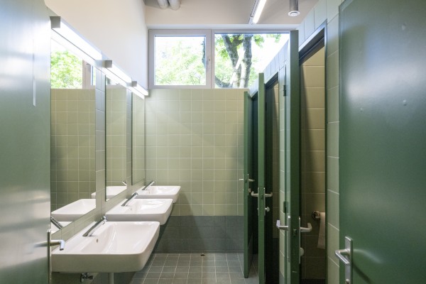 Handenwassers en spiegels van het sanitair
