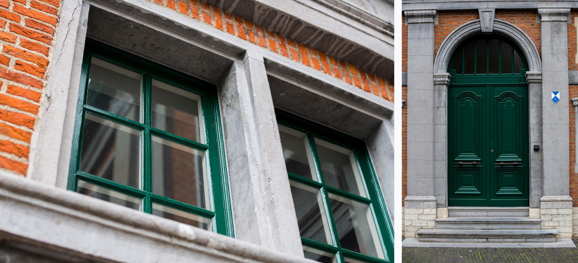 detailafbeelding van groene gerestaureerde deur en ramen