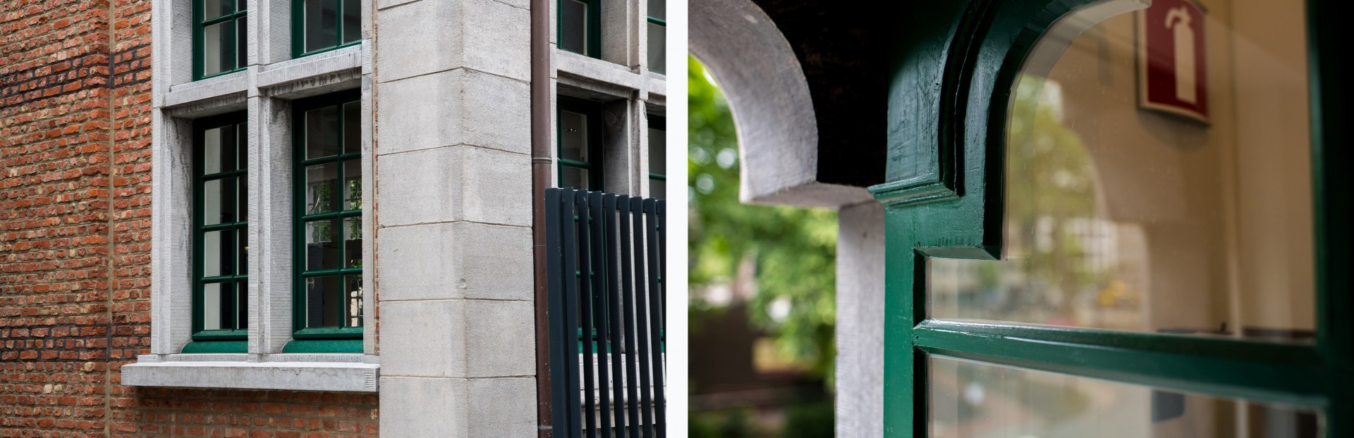 gerestaureerd buitenschrijnwerk districtsthuis met groene kleur