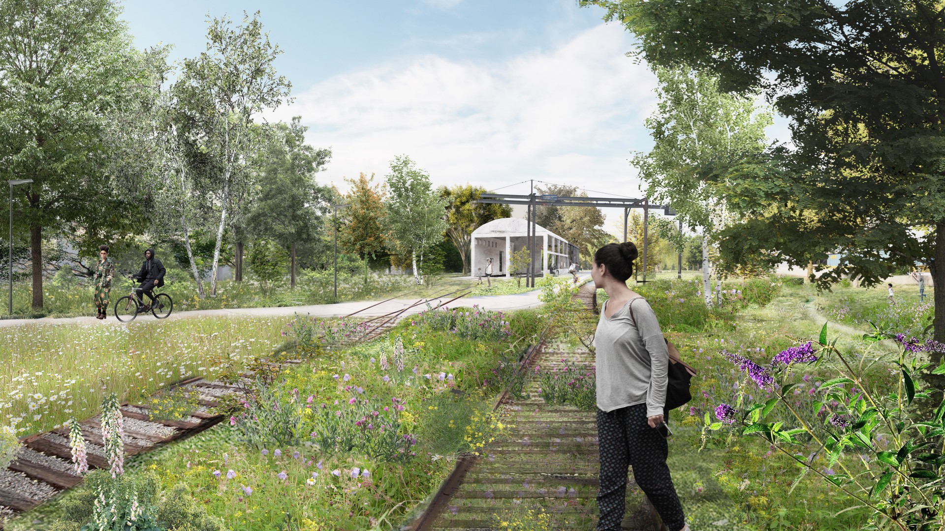 Een toekomstbeeld uit het voorontwerp van het Spoorpark, hier zie je de buik van het park