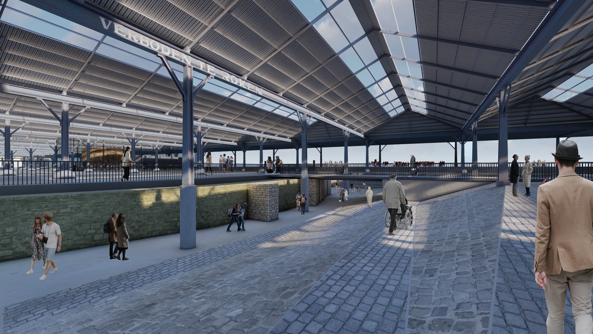 renderbeeld van onder de hangars