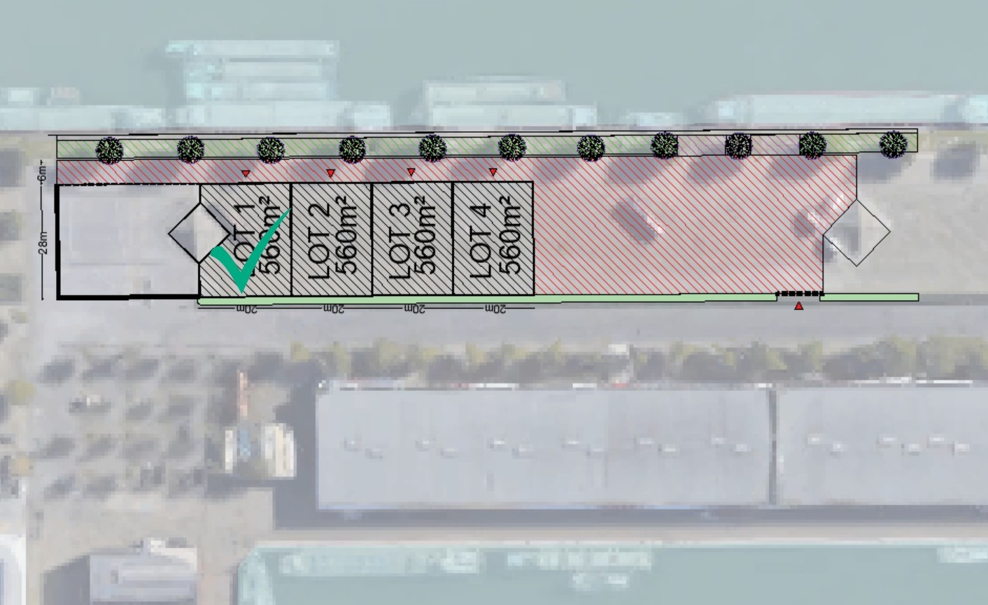 Grondplan van de beschikbare loten op het Kempeneiland