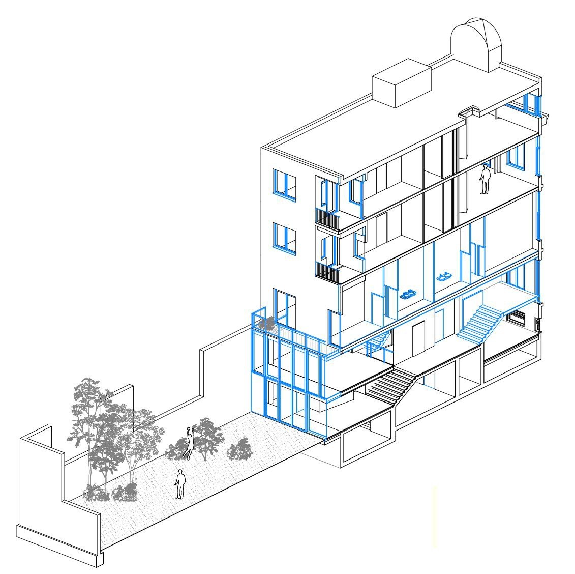 tekening doorsnede gebouw 