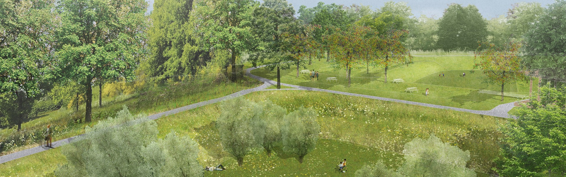 Een toekomstbeeld van de komvormige ruimtes in recreatief natuurpark Wolvenberg © CLUSTER - Witteveen+Bos 