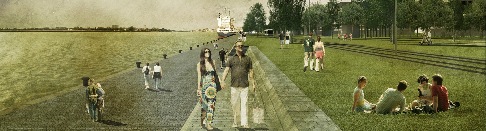 Suggestie uit het masterplan Scheldekaaien voor het deelgebied Nieuw Zuid, ©PROAP/WIT/D-RECTA/IDROESSE