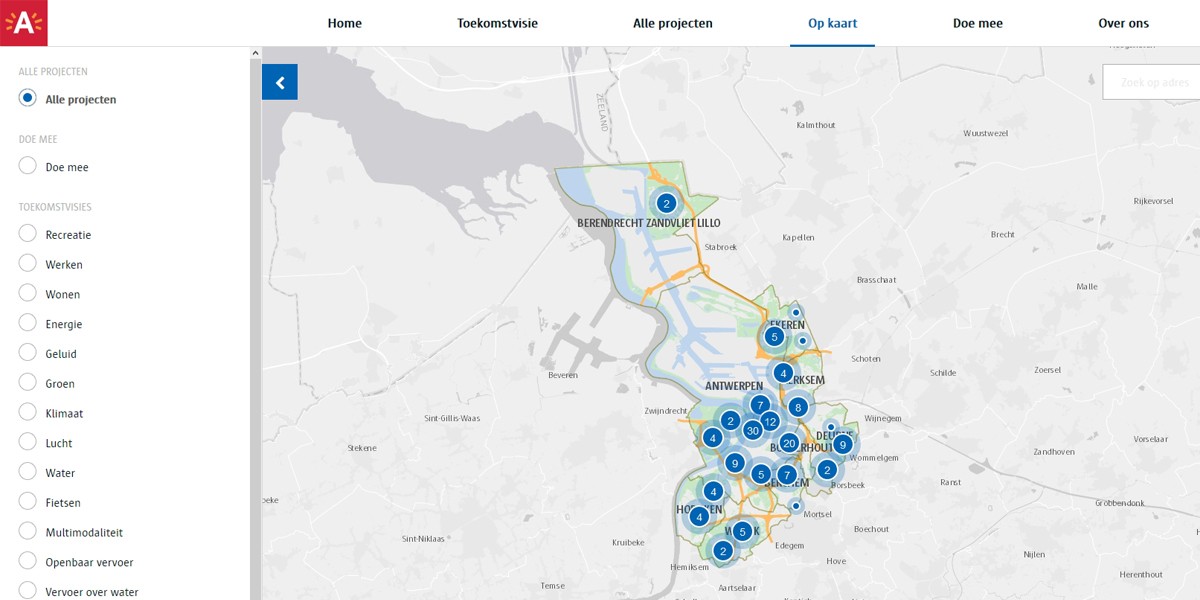 Kaart met alle projecten Antwerpen Morgen