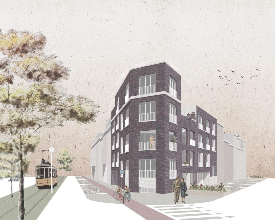 Toekomstbeeld voorgevel VIIde-Olympiadelaan - Julius De Geyterstraat © Rooilijn architectuur