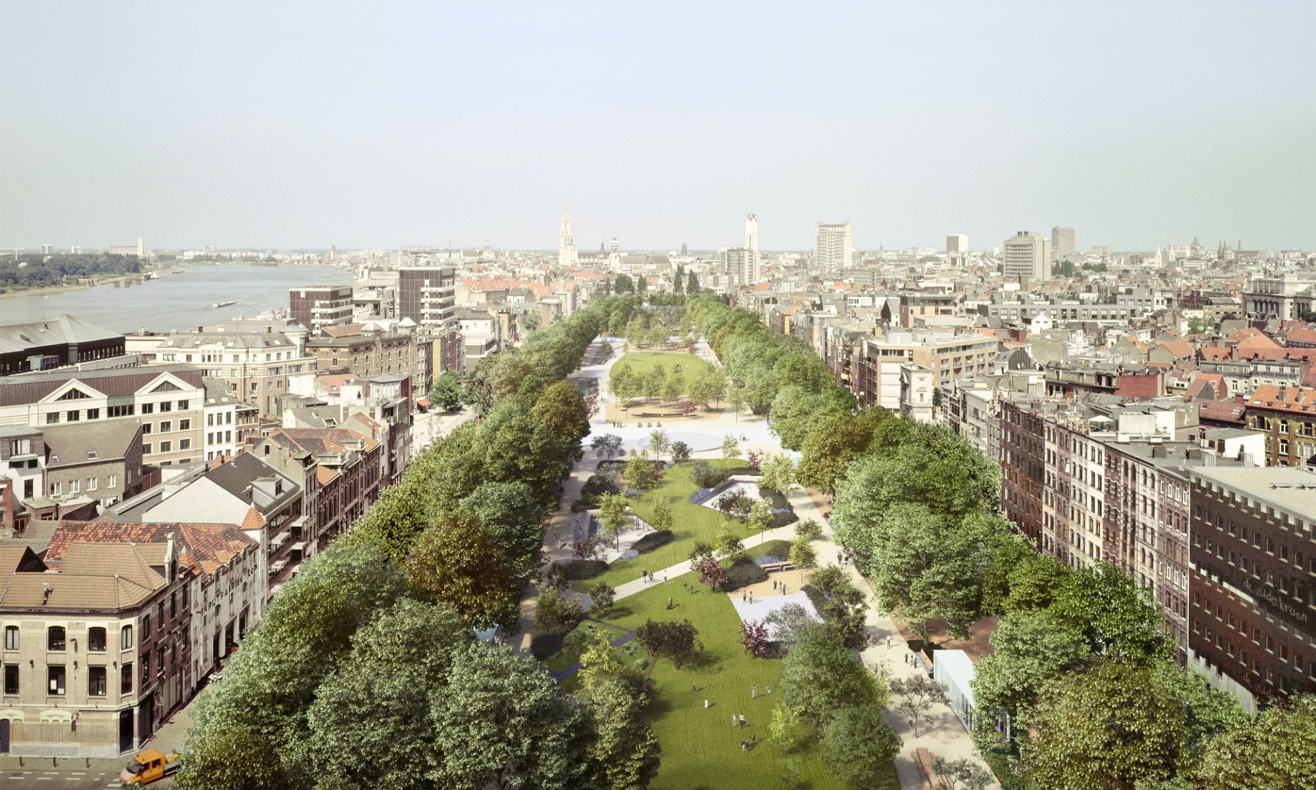 De kroon als groene omkadering rond de drie tafels © AG VESPA, TRACTEBEL – ADR Architects – Georges Descombes i.s.m. Les Eclairistes Associés & Erik De Waele 