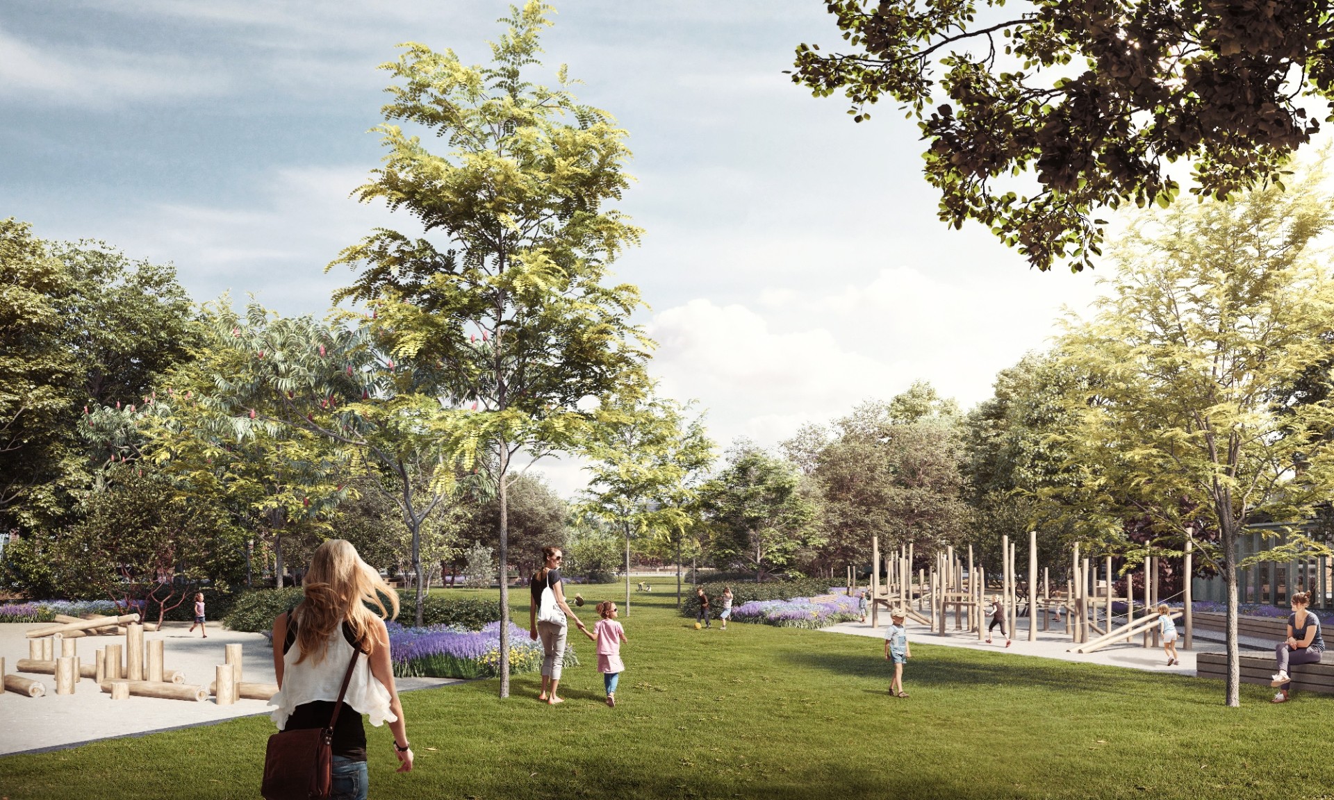 De noordelijke tafel wordt ingericht als tuin met plaats voor sport en spel © AG VESPA, TRACTEBEL – ADR Architects – Georges Descombes i.s.m. Les Eclairistes Associés & Erik De Waele 
