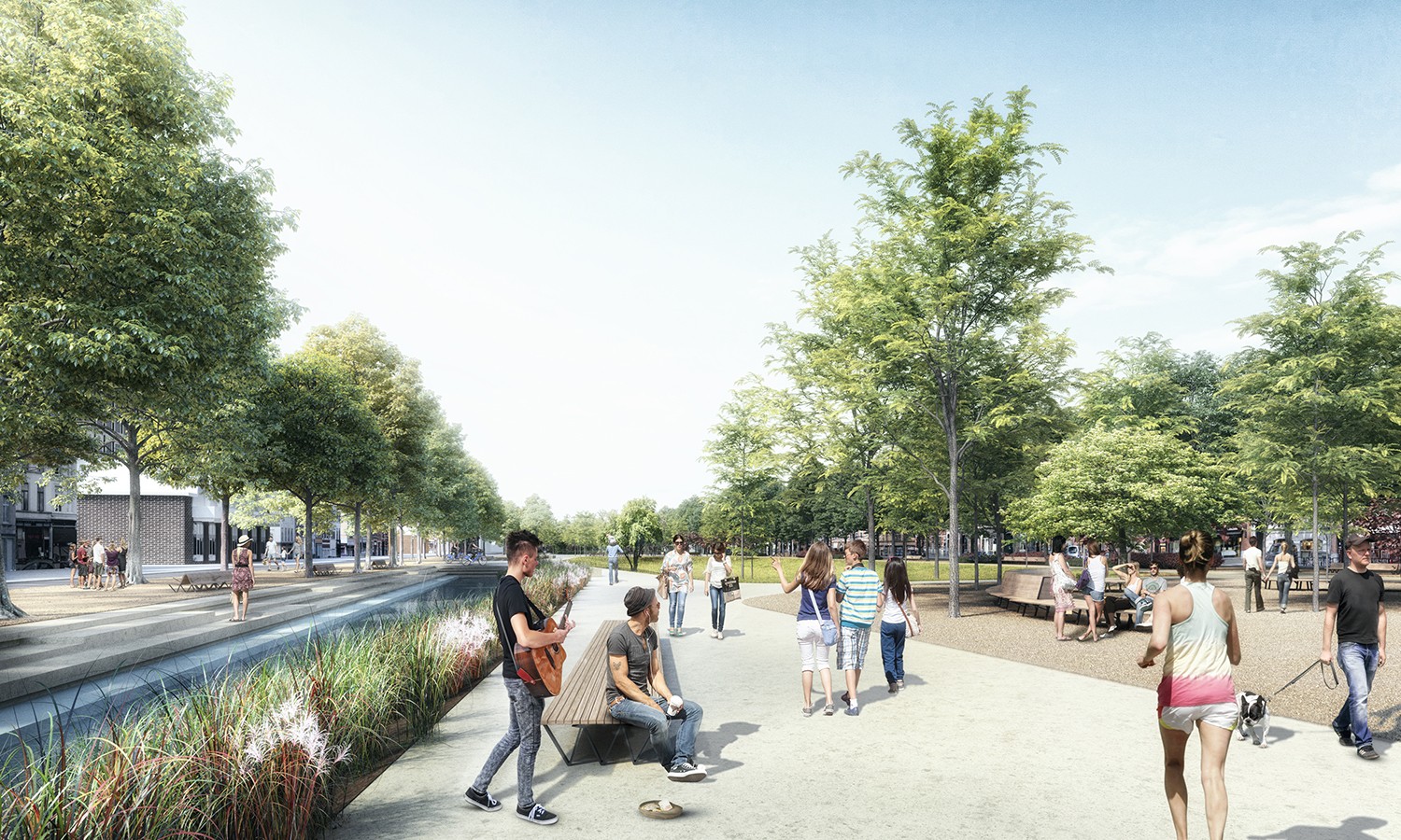 Twee centrale wadi's beschermen de Zuidwijk tegen overstromingen © AG VESPA, TRACTEBEL – ADR Architects – Georges Descombes i.s.m. Les Eclairistes Associés & Erik De Waele 