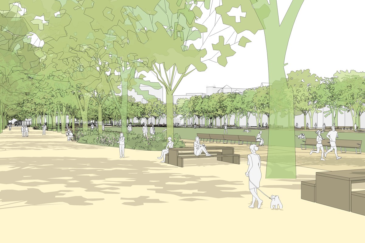 De kroon als groene omkadering © AG VESPA - Tractebel, ADR Architects en Georges Descombes