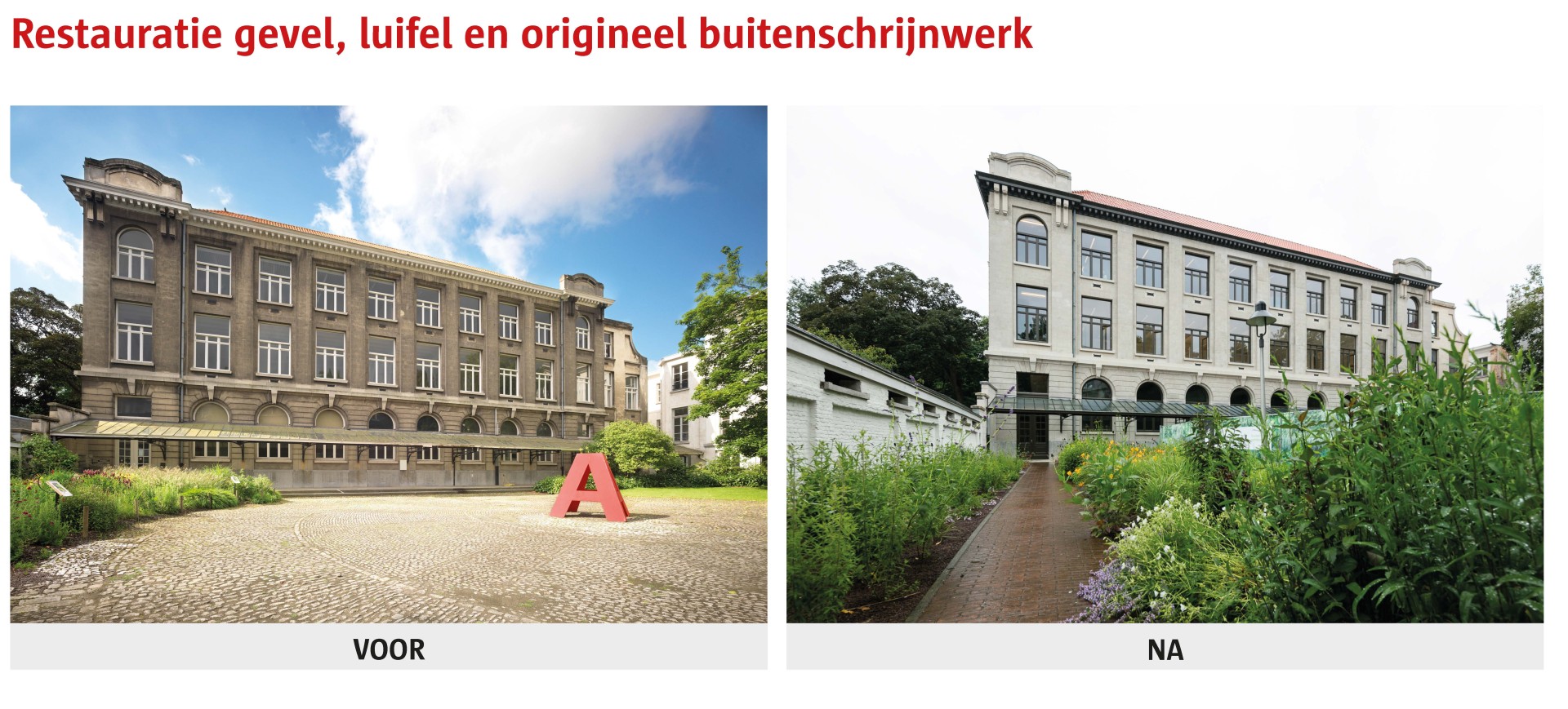 Restauratie gevel, luifel en origineel buitenschrijnwerk van de StartupVillage © AG VESPA - Bart Gosselin