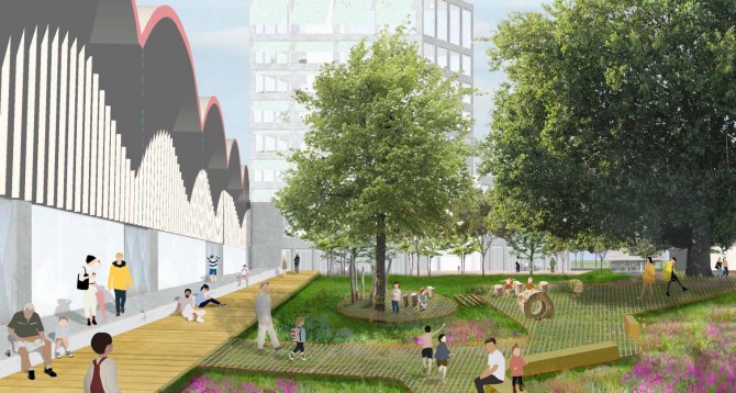 Toekomstbeeld van de Hallentuin in de Slachthuiswijk
