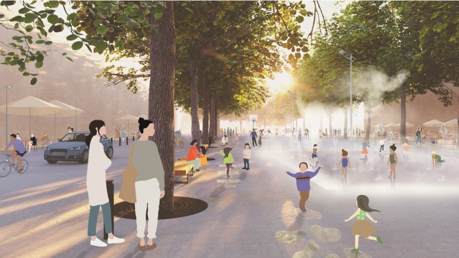 Een toekomstbeeld van het Lobroekplein uit het voorontwerp van de publieke ruimte van de Slachthuiswijk