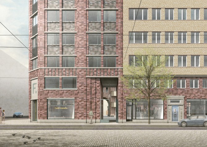 Het hoekgebouw van de Fierensblokken - wedstrijdontwerp © Happel Cornelisse Verhoeven Architecten en Molenaar & Co architecten
