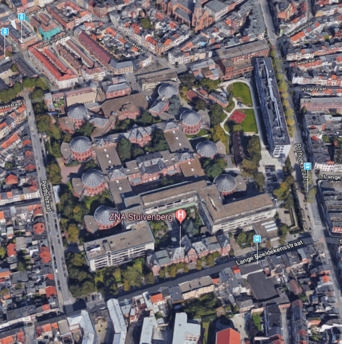 Een satellietbeeld van de Stuivenbergsite in Antwerpen-Noord