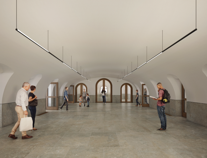 Toekomstbeeld van foyer in het stadhuis van Antwerpen.