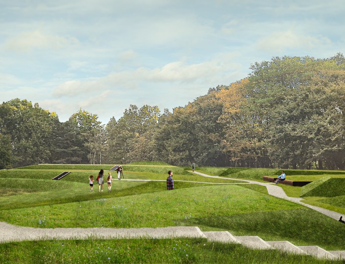 Toekomstbeeld van de ‘schans’, de centrale open plek, uit het voorontwerp van het Brilschanspark 
