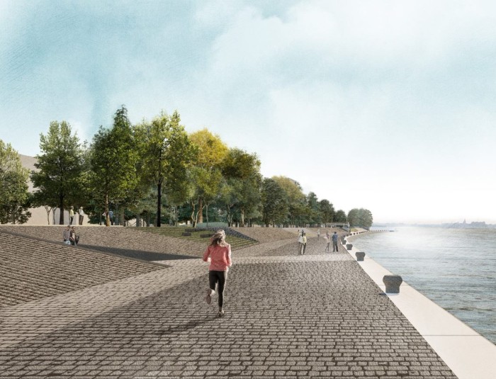 Toekomstbeeld Scheldekaaien Nieuw Zuid amfitheater langs de natte zijde © PROAP-WIT- Sweco