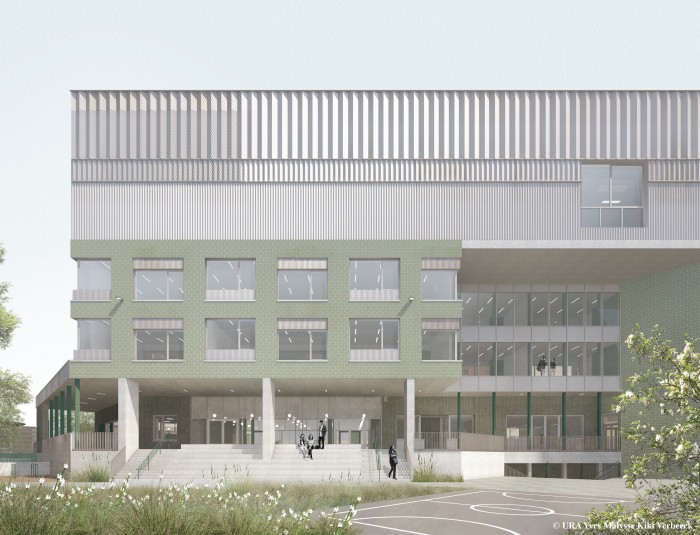 Toekomstbeeld gevel gezien vanaf de speelplaats.
