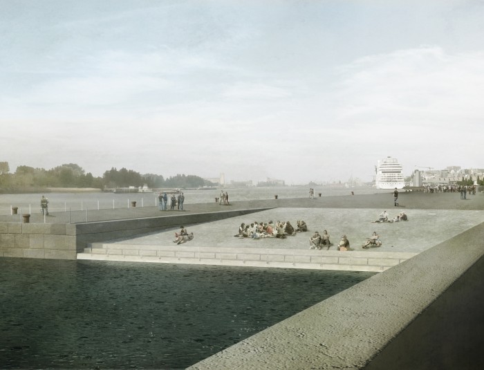 Toekomstbeeld dijk met uitzicht op de Zuidersluis