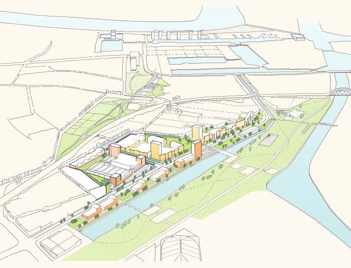 Vogelvluchtschets masterplan Slachthuissite - Noordschippersdok - Lobroekdok