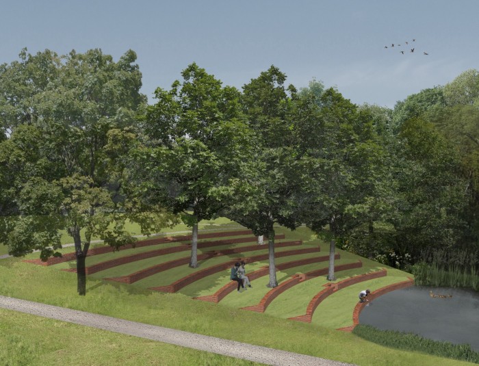 Toekomstbeeld van de terrassenstructuur aan de Brilschansvijver © CLUSTER - Witteveen+Bos